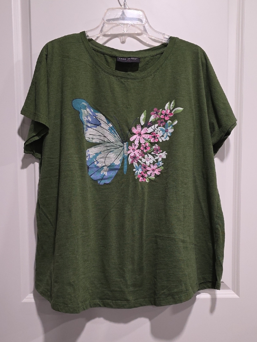 Lane Bryant Olive Green Butterfly & Floral Graphic Tee
